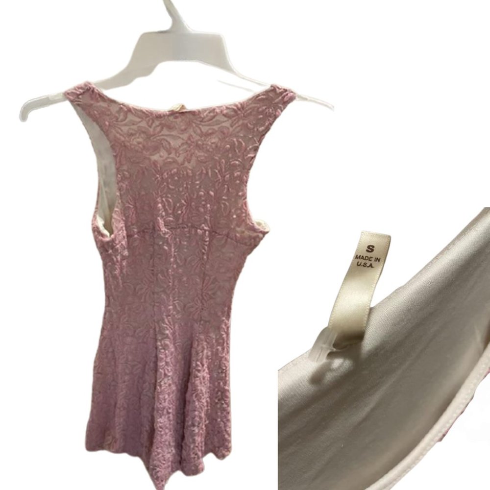 Poema Sleeveless All Over Lace Pink  Dress with a Scalloped Hem Size Small